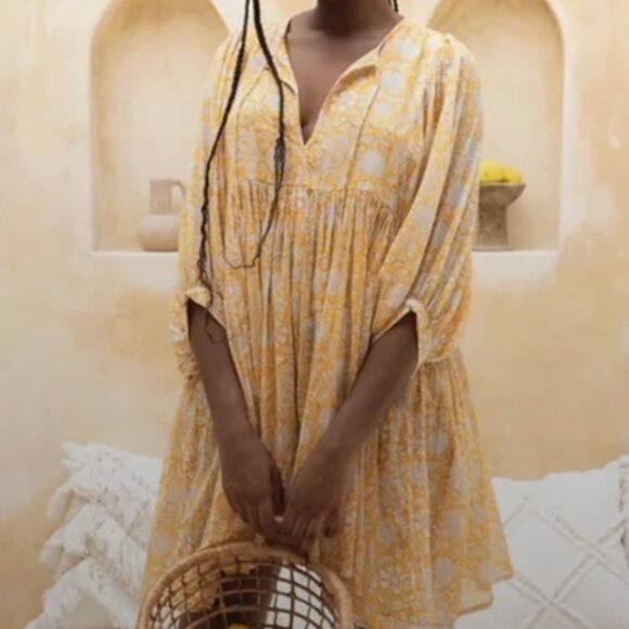 Daughters Of India Kyra Mini Dress Floral 100% Cotton Dress Boho Style - Picture 2 of 8